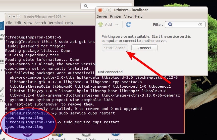 Printer Cups service stopped, can’t install printer, cups problem, Task scheduler is not running.