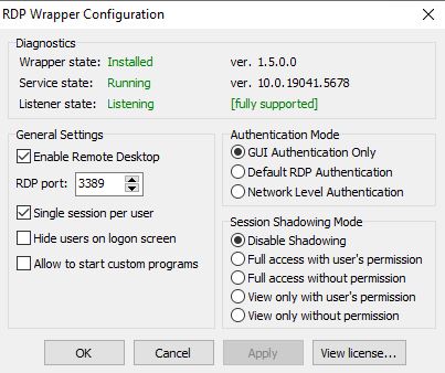 RDP Wrapper working